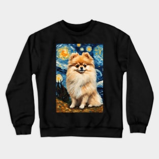 Pomeranian Dog Breed in a Van Gogh Starry Night Art Style Crewneck Sweatshirt